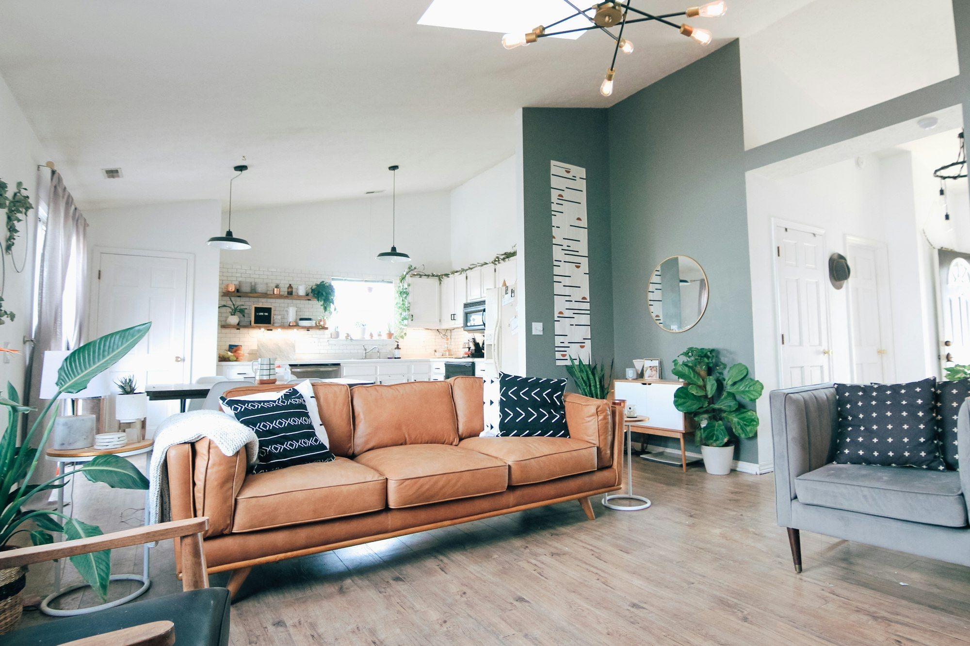 Bright living room in the Holloways' Fan rowhouse